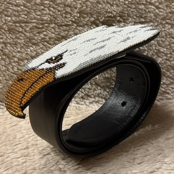 MARY B HETZ 1987 Signed and Dated Year Eagle Beaded Buckle Belt - Picture 2 of 9